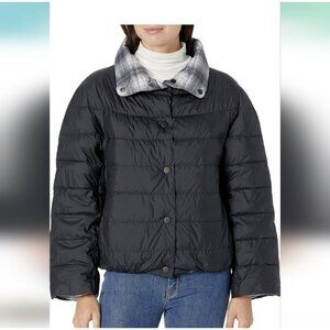 Pendleton Reversible Quilted Puffer Jacket Black Plaid Women’s Med Duck Down